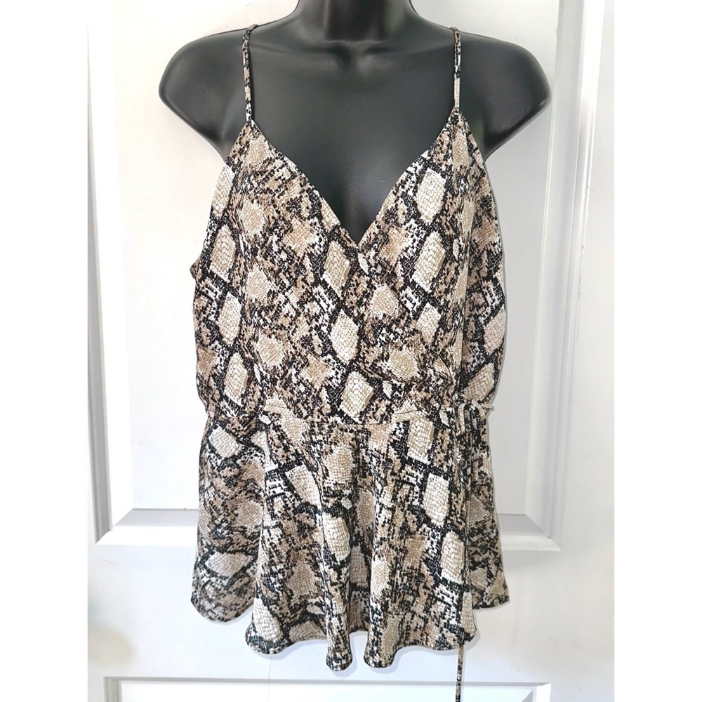 Maurices Animal Print Lace Up Front Peplum Tank Top